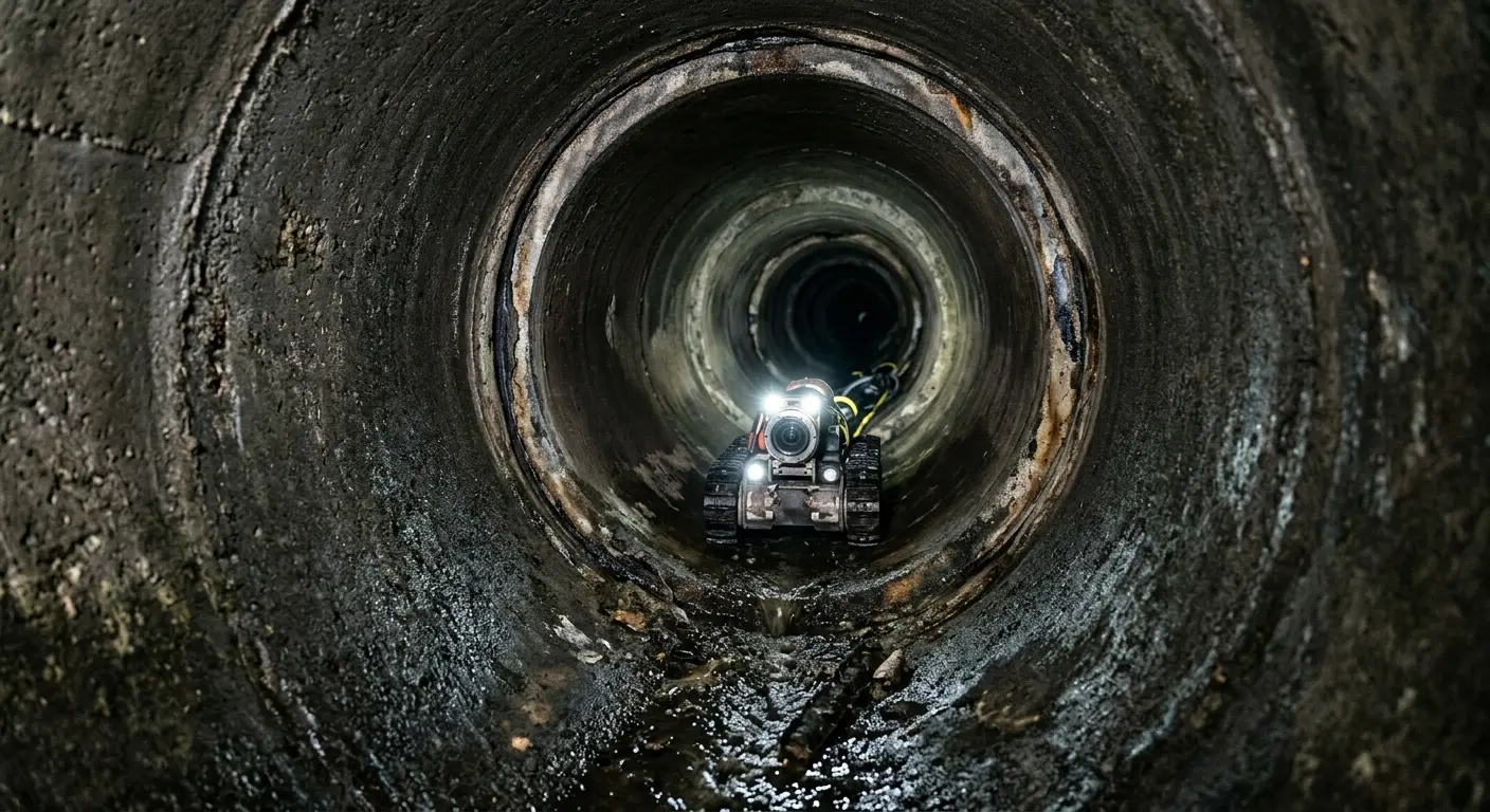 Robotic sewer camera inspecting pipe interior for Drain Snake Service in Guadalupe